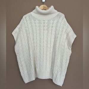 {Splendid} Short Sleeve Turtleneck Cable Knit Sweater in Cream - Womens Large